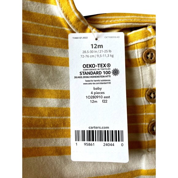 Carters Baby Girls 4-Piece Outfit Set 9-12M - Floral & Striped Bodysuits With Pi - Picture 6 of 7